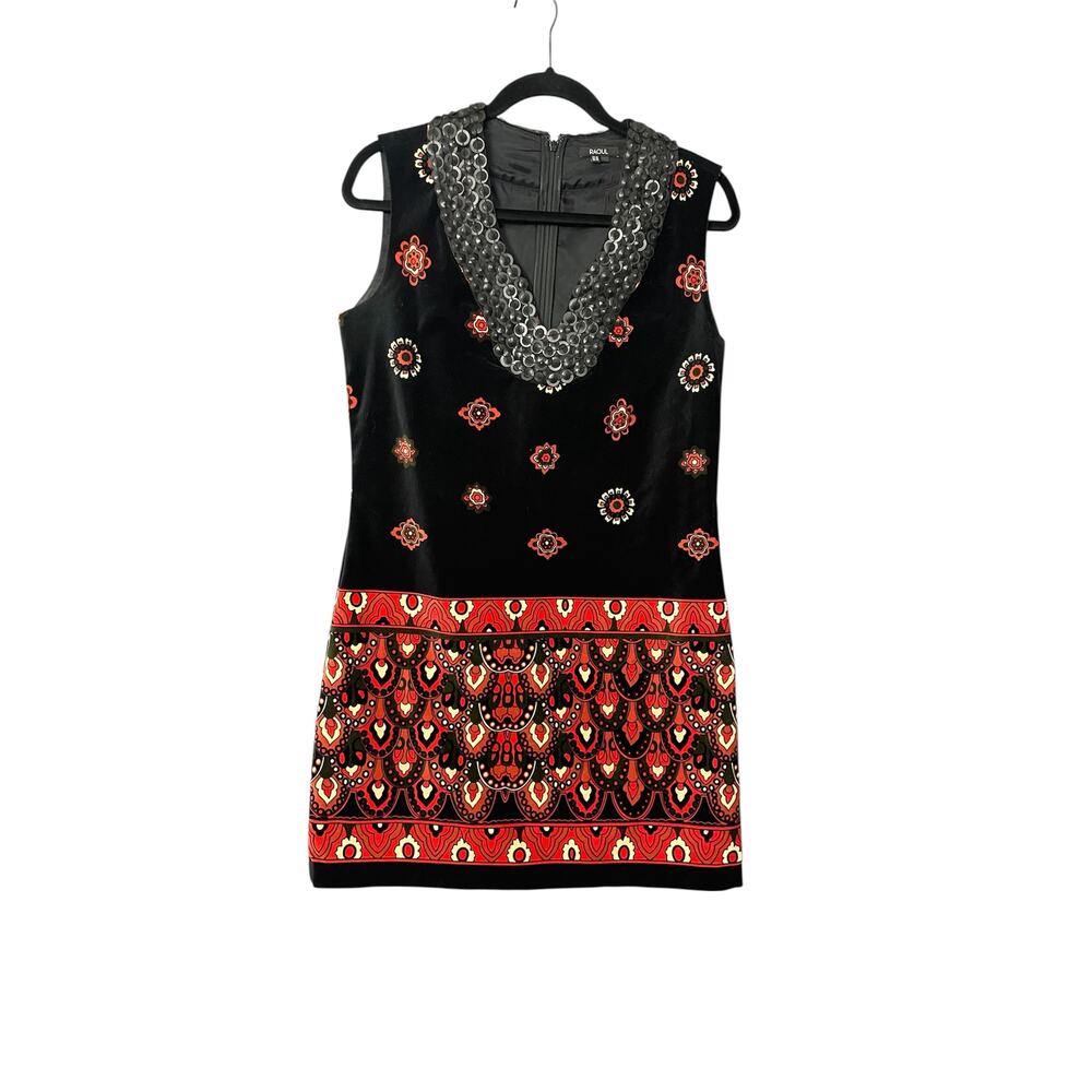 Raoul‎ Boho Sequin & Velour Sleeveless Mini Dress Size 10 Dark Bohemian Retro